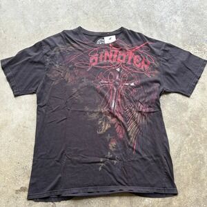 Y2K Sinister Graphic‎ T Shirt Mens 2XL Black Cross Tattoo Biker Rocker